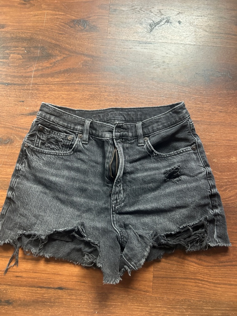 American Eagle Outfitters Charcoal Black Distressed Denim Cutoff Shorts